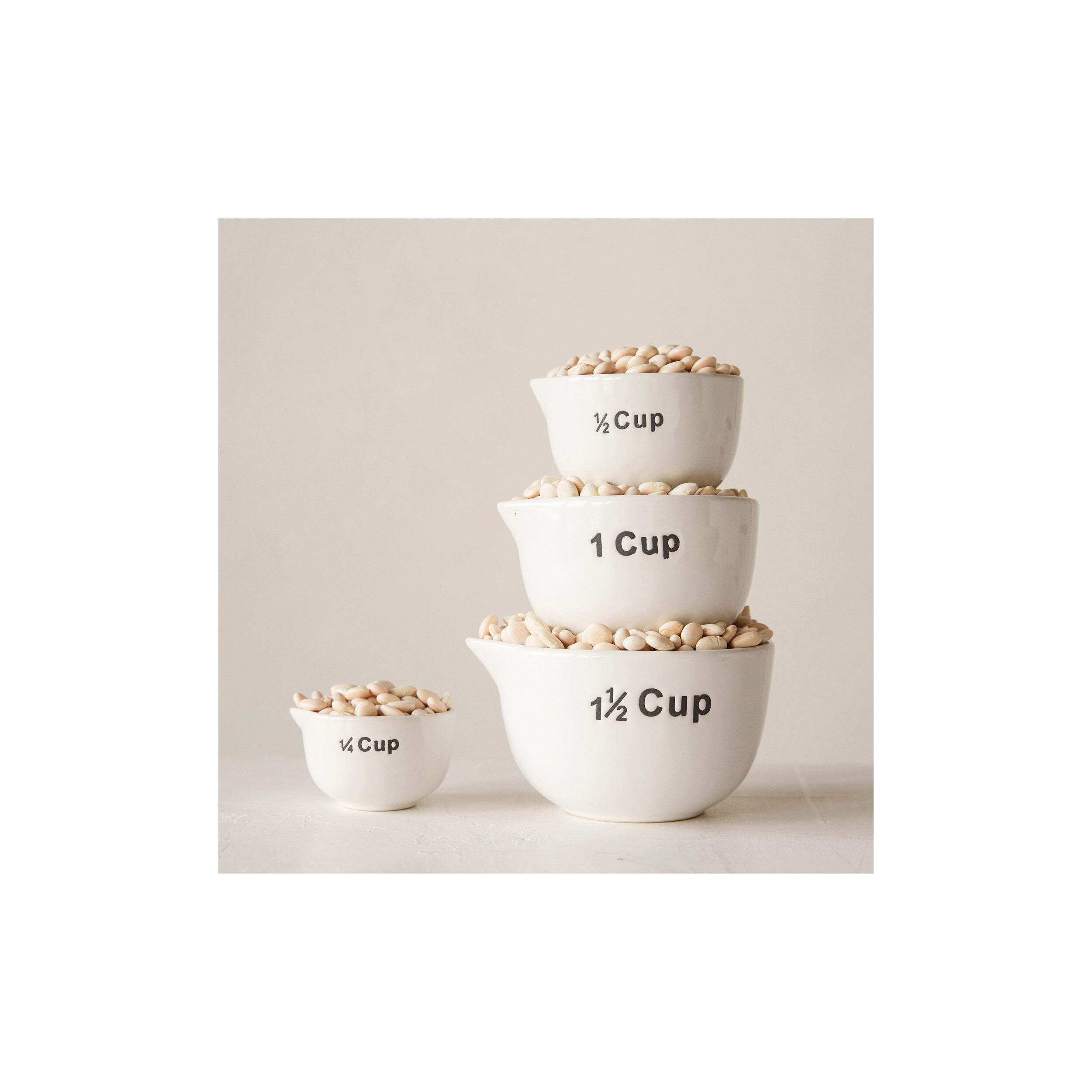 White Stoneware Measuring Cups (Set of 4 Sizes) : : Home